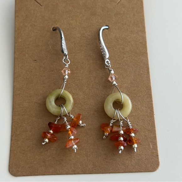Beaded Semiprecious Stone Dangle Earrings - Picture 8 of 8